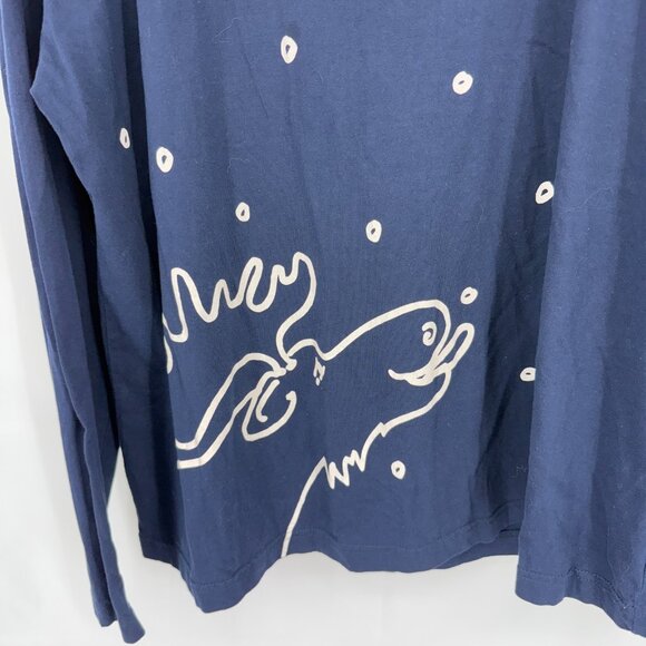 Marushka Women 2XL Long Sleeve T Shirt Graphic Reindeer Print Navy Blue Snow Top - Picture 2 of 9